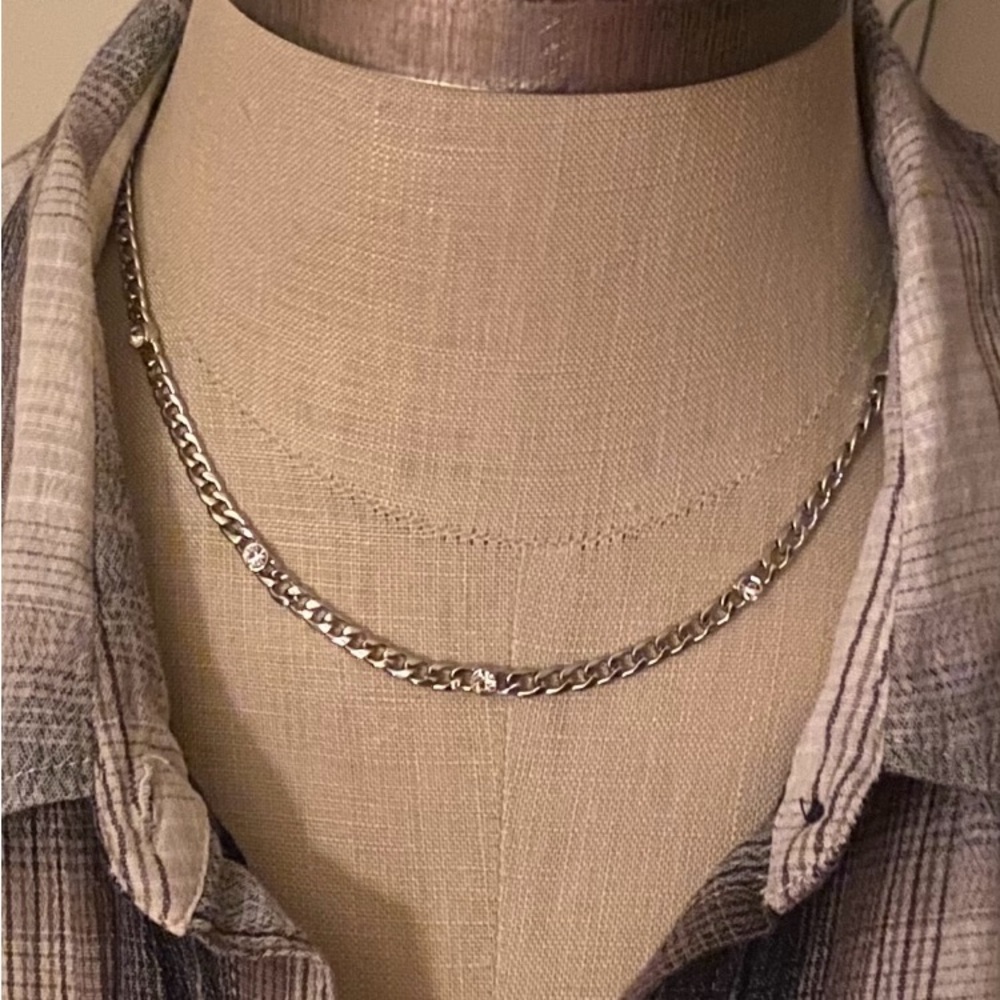NECKLACE “Express “ Chain Necklace Silver Tone with Crystal Accents